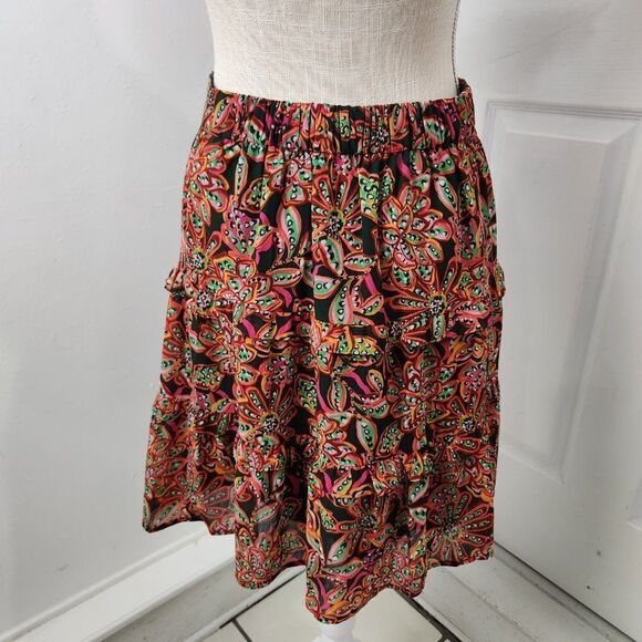 J Crew Skirt Womens Extra Small Floral Tiered Ruffle Lined Knee Length Chiffon - Picture 5 of 14
